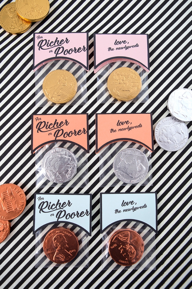 Learn how to make these darling richer or poorer chocolate coin favors, so cute!