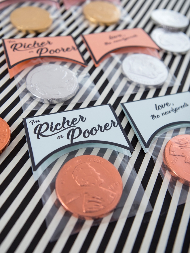 Learn how to make these darling richer or poorer chocolate coin favors, so cute!