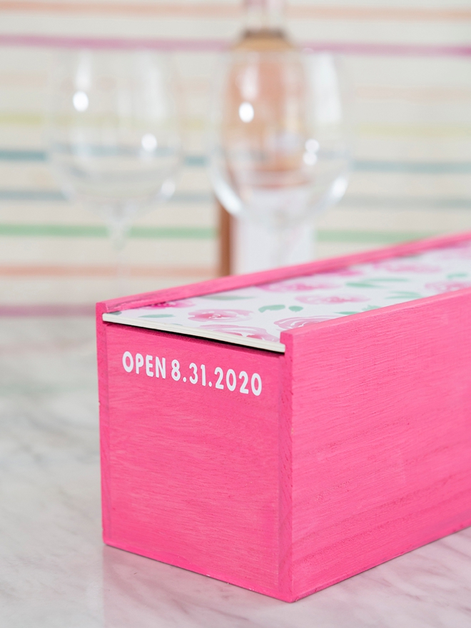 Personalize your own wine box to keep a bottle in for your first anniversary!