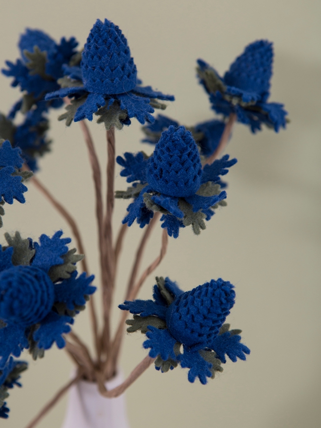 These handmade, felt blue thistle flowers are gorgeous!
