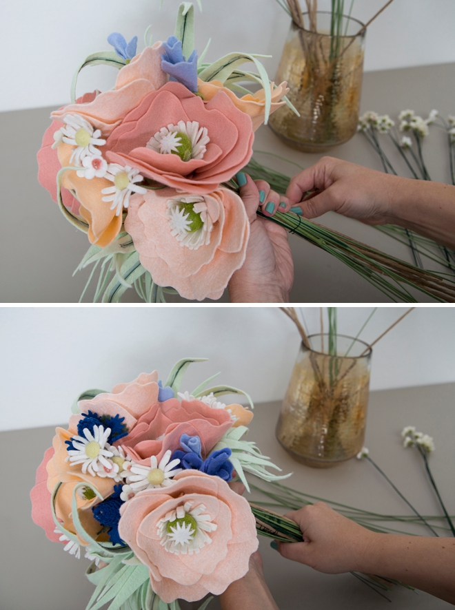 Learn how to make the most adorable felt flowers for a wedding bouquet!