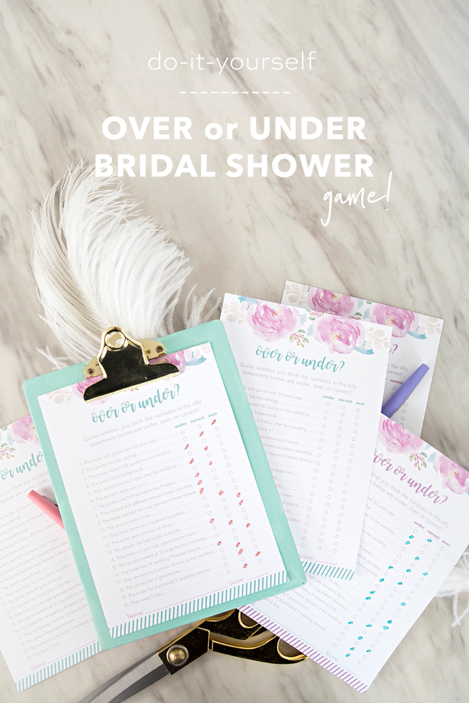 Adorable free printable Over or Under bridal shower game!