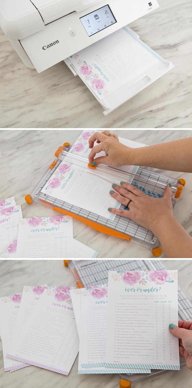 Adorable free printable Over or Under bridal shower game!