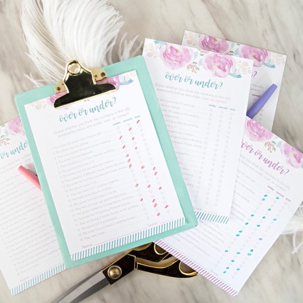 These Free Printable "Over or Under" Bridal Shower Games Are Adorable!