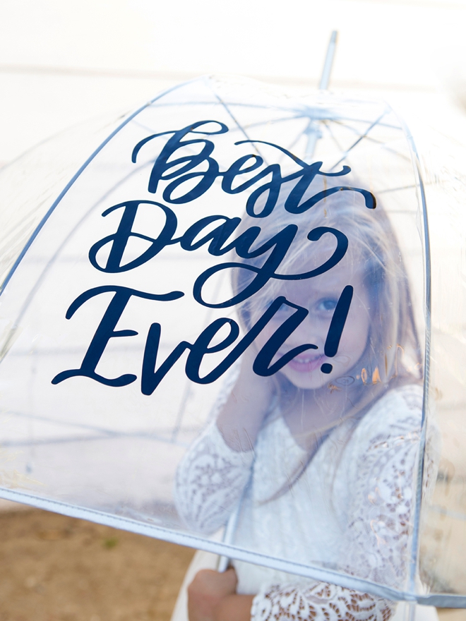This DIY Best Day Ever wedding umbrella is darling!