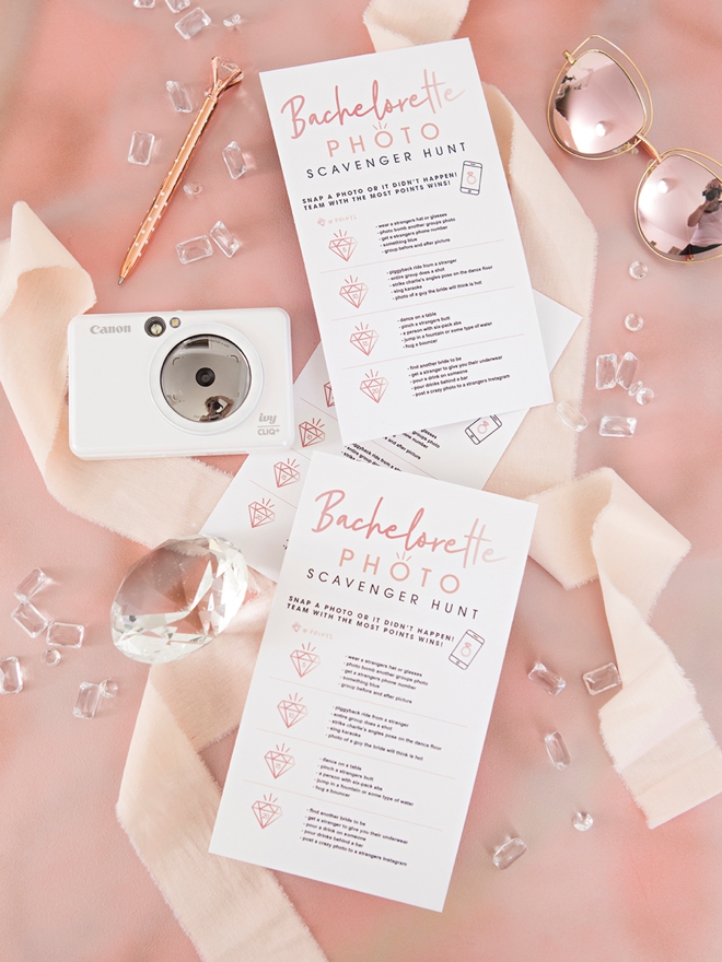 Print your own custom Bachelorette Photo Scavenger Hunt with our darling files and your Canon printer!