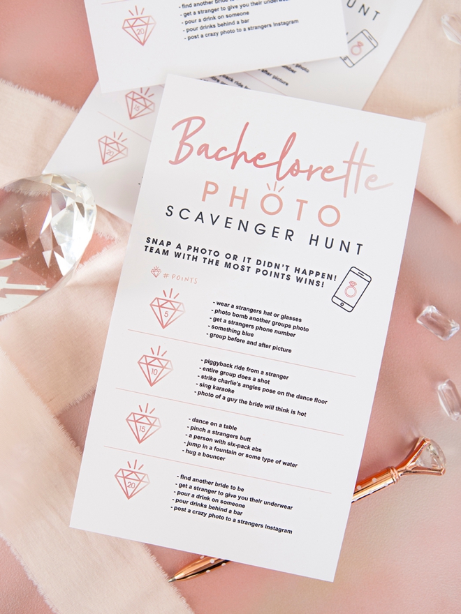 FREE printable and editable Bachelorette Photo Scavenger Hunt game!