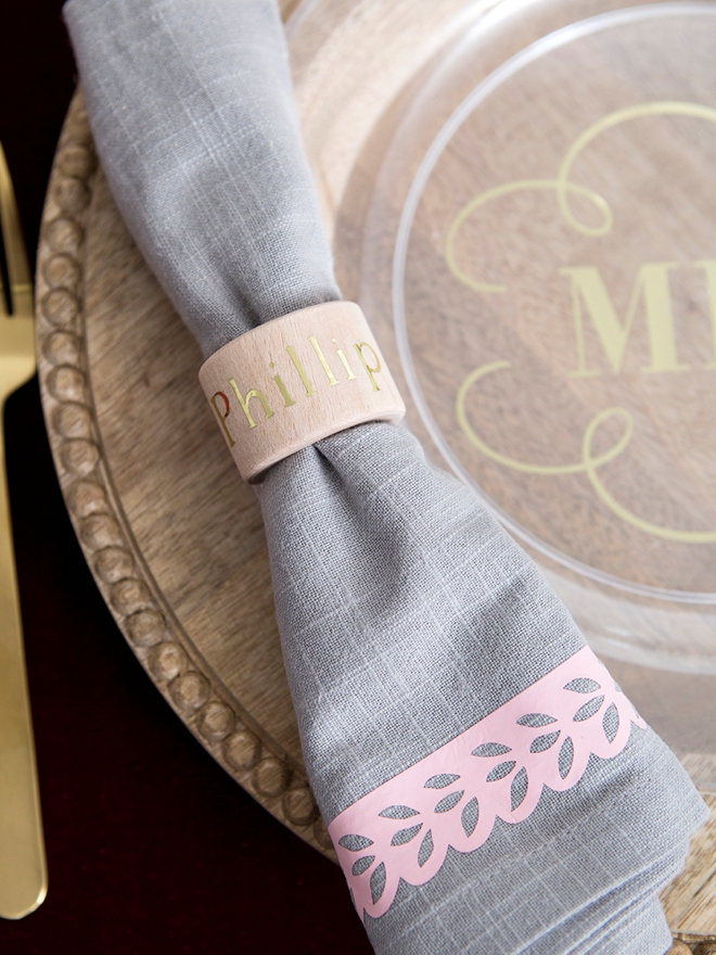 Personalize your own napkin rings and napkins for your wedding!