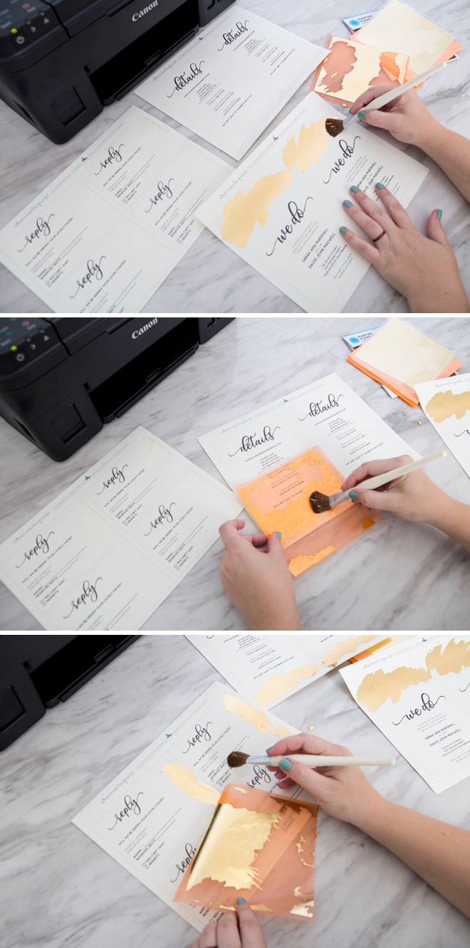 Learn how to add gold foil to these free wedding invitations!