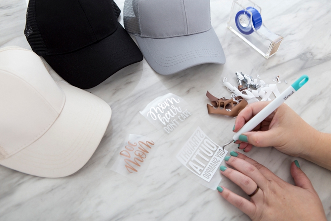 Learn how to make these dirty mom hair hats with the Cricut EasyPress Mini!