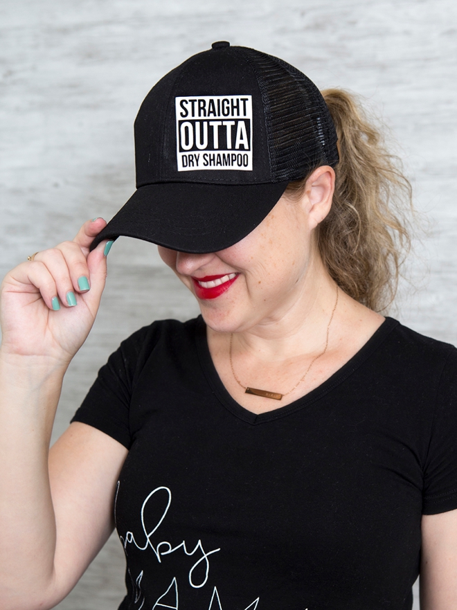 DIY funny Straight Outta Dry Shampoo hat using your Cricut!