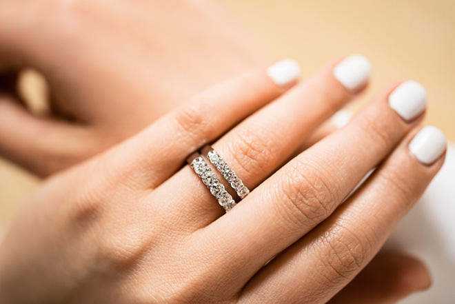 What beautiful wedding rings! I like that you can stack them and that they are full of DIAMONDS! ;)