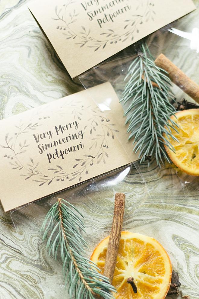 Your guests will love this very merry simmering potpourri wedding favors!