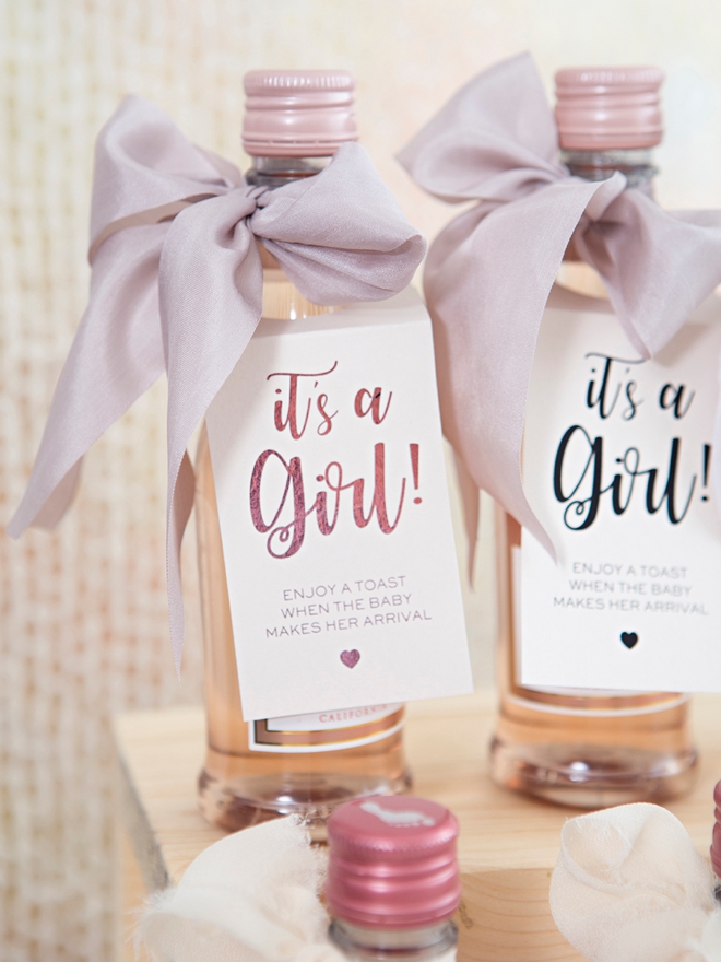 These DIY It's a Girl mini wine favors are the cutest!