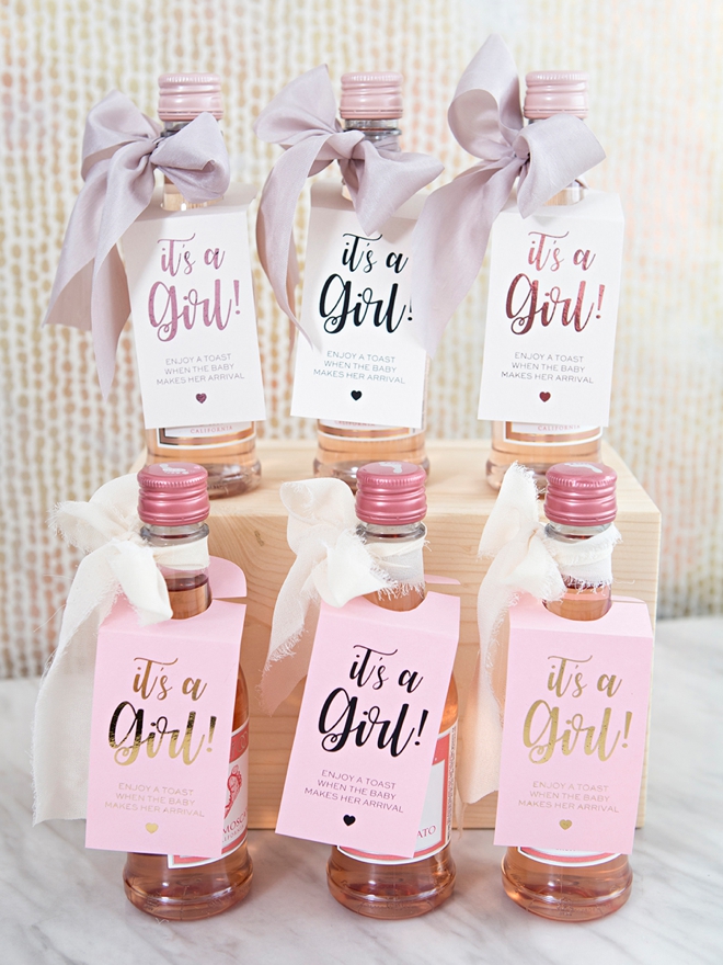 These DIY It's a Girl mini wine favors are the cutest!