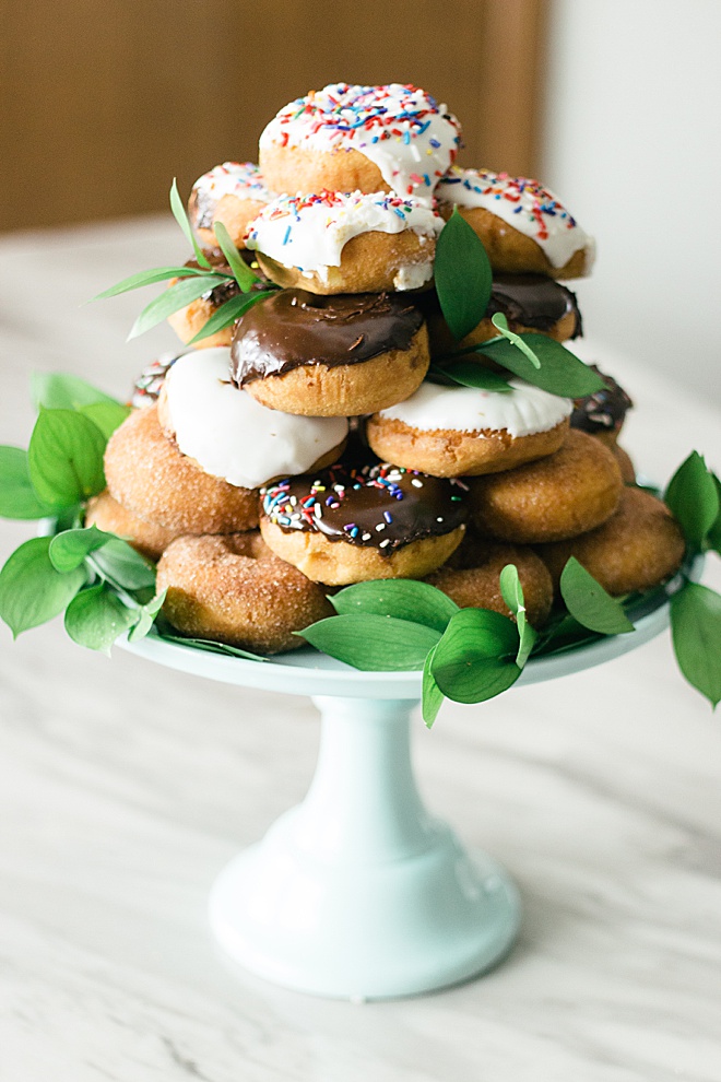 Learn how to make this simple and delicious DIY donut wedding cake!