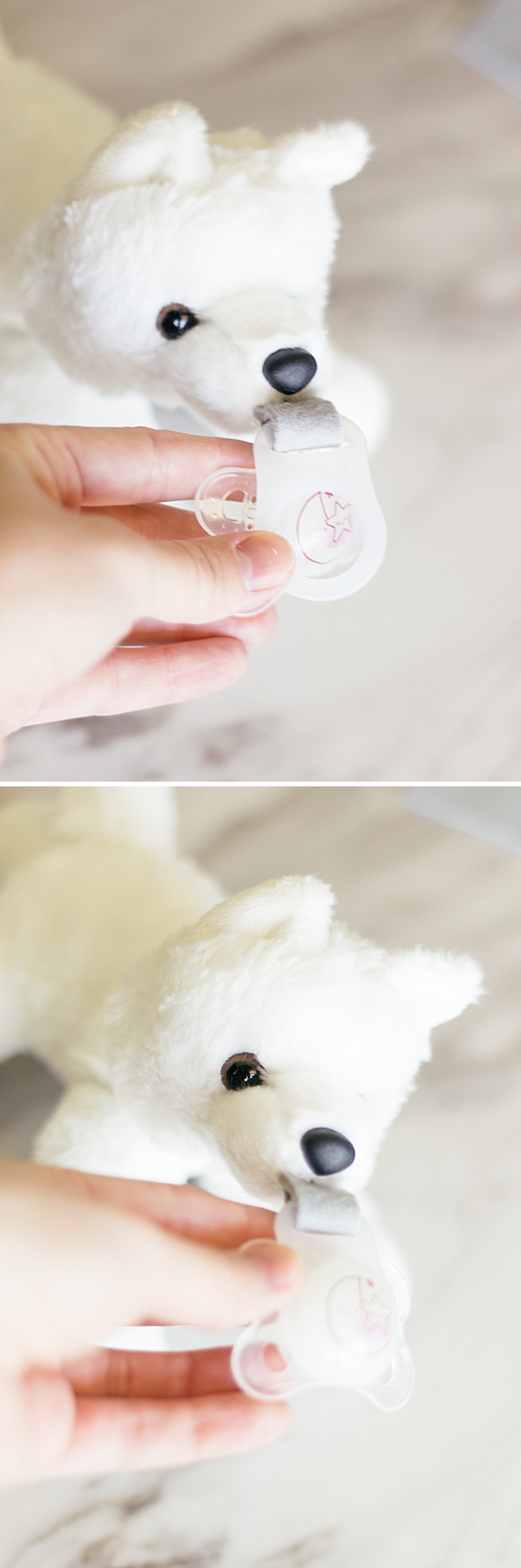 Make your own stuffed animal pacifier holder with your babies favorite pacifier!
