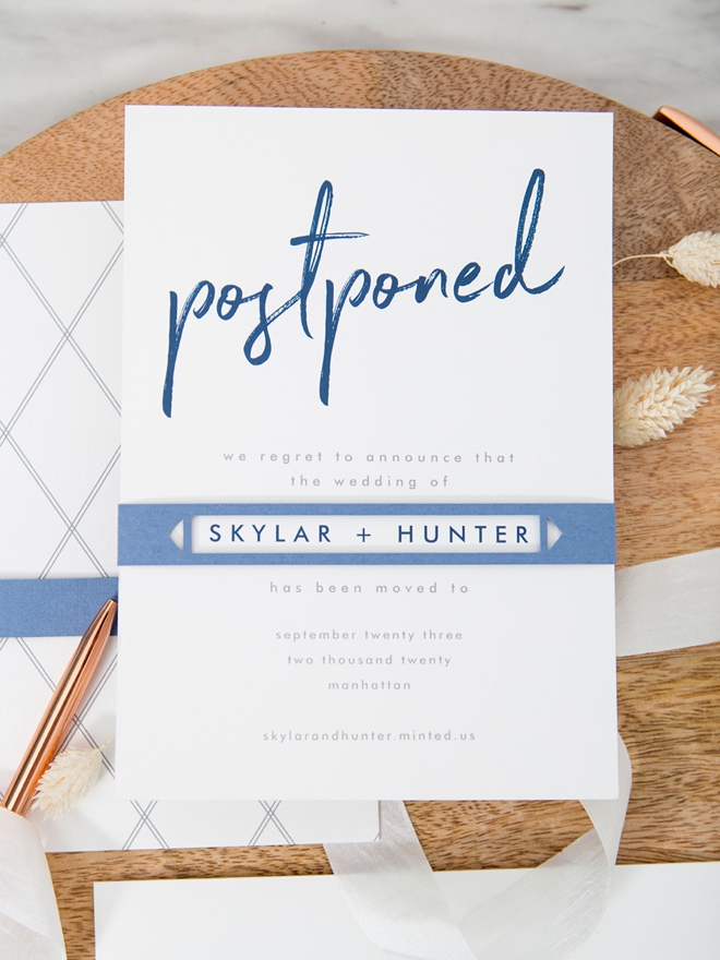 Gorgeous change the date wedding invitation from Minted