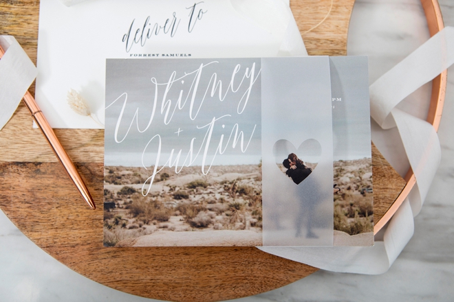 Lovely vellum heart wrap on a Minted photo invitation!