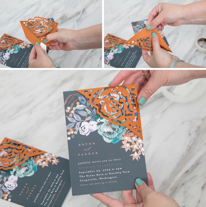 Gorgeous custom corner wrap on a Minted wedding invitation!