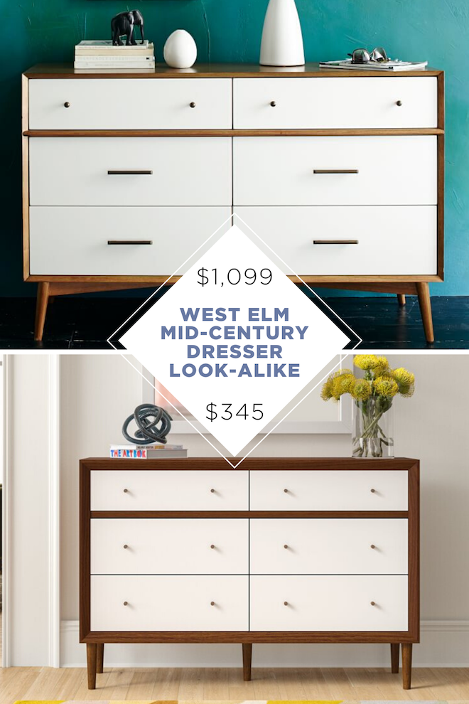 This Mid-Century Modern Dresser is a perfect copycat for West Elm's dresser! It's a perfect look-alike that will save you so much money. #homedecor #dupe #lookalike #midcenturymodern