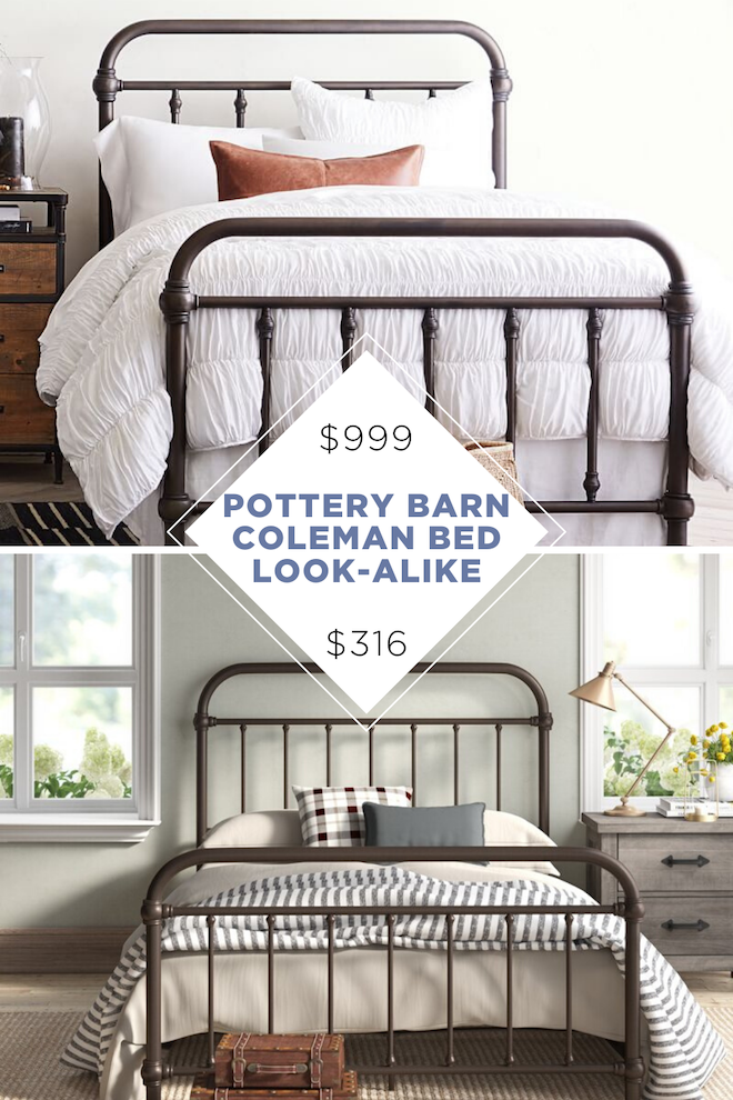 This is the best copycat I've seen for the Pottery Barn Coleman bed. Love this metal, farmhouse chic bed and also the low price (it's not even on sale!). I could see this in our spare bedroom or a kids room. #highlow