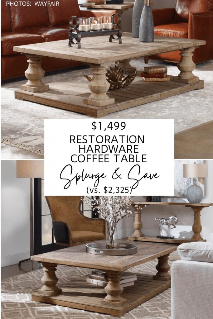 Always dreamed of having a restoration hardware living room but don’t have the budget? Now’s your chance! This Restoration Hardware Balustrade coffee table dupe will give you the Restoration Hardware look for less. #inspo #design #knockoff #copycat #style