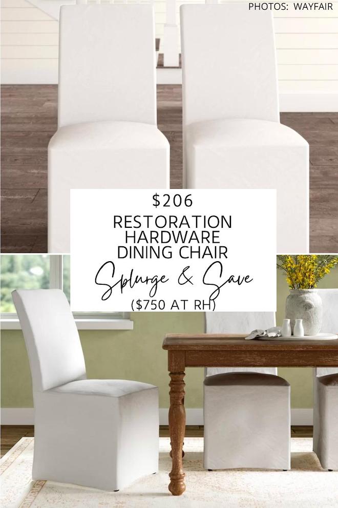 This Restoration Hardware Parsons slipcover dining chair dupe will get you the Restoration Hardware look for less. If you're looking for linen dining chairs or Parsons Slipcovered Dining Chairs, these neutral side chairs are affordable and stylish. #lookforless #furniture #seating #diningroom #inspo #style