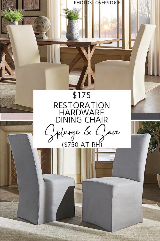 This Restoration Hardware Parsons slipcover dining chair dupe will get you the Restoration Hardware look for less. These neutral dining chairs would look amazing in a modern traditional or transitional living room. #farmhouse #seating #chairs #copycat #lookforless #budget #decor 