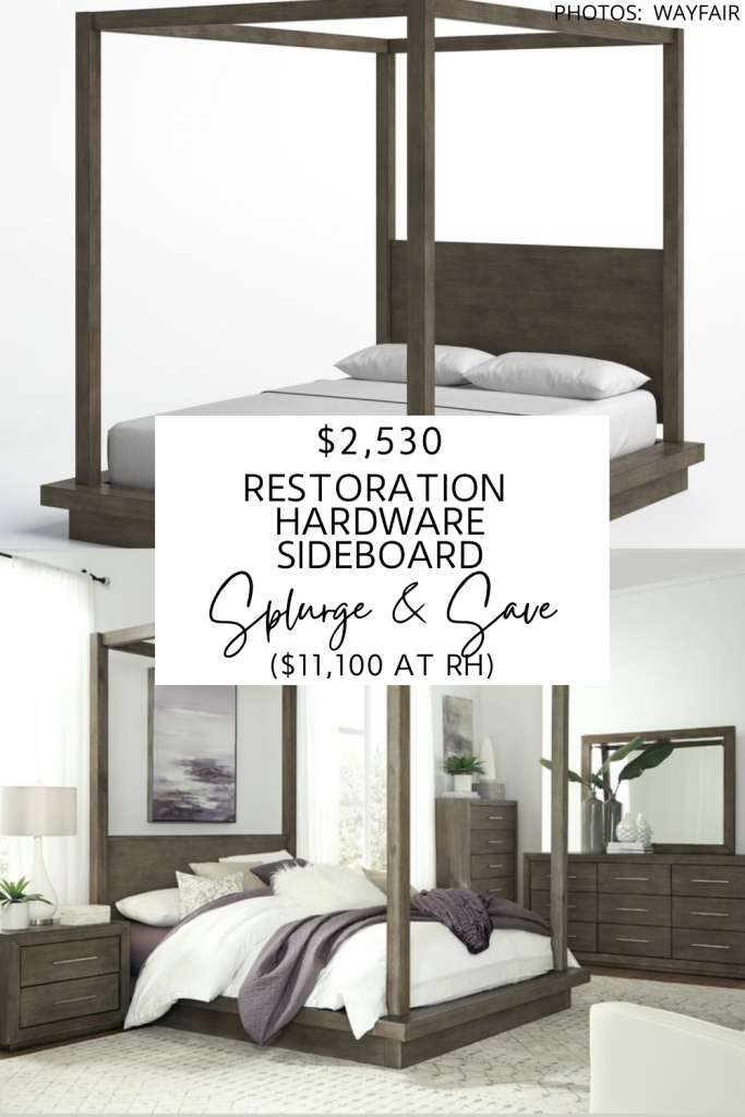This Restoration Hardware Reclaimed Russian Oak Canopy Bed dupe is major decor inspiration! If you’ve always dreamed of having a Restoration Hardware bedroom, this is how you can get the look for less. #bedroom #lookalike #copycat #decor #inspo #style