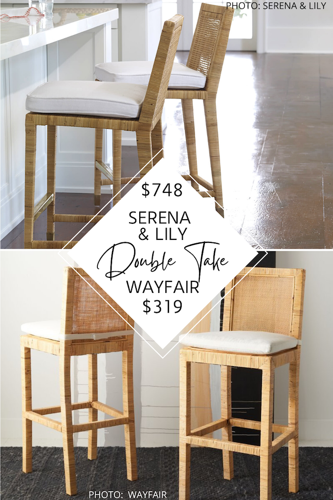 Can we just talk about this Serena and Lily Balboa Counter Stool dupe!? The rattan barstool has tropical, breezy vibes and would go perfectly in a contemporary, coastal home. If you’re looking for coastal or boho bar stools, these copycats will save you over $400 per stool! #inspo #design #sale #discount