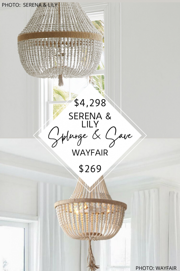 OMG Finally! A Serena and Lily Ventura chandelier copycat! I've been obsessed with this hemp-wrapped, beaded chandelier for years but was decorating on a budget. This would be a great light for above our dining room table or as our living room lighting. If you love Serena and lily furniture, you’ve got to see this dupe. #chandelier #lighting #knockoff #copycat #lookalike