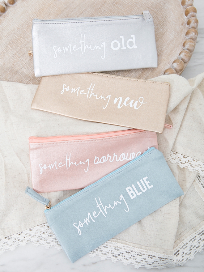 Create your own adorable something old, new, borrowed, and blue pouches!