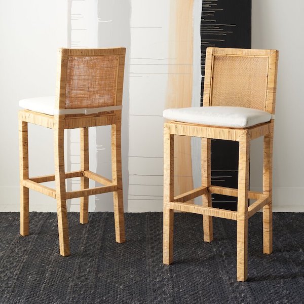 Serena and Lily counter stool dupes and bar stool copycats. #kitchen #decor #design #knockoff