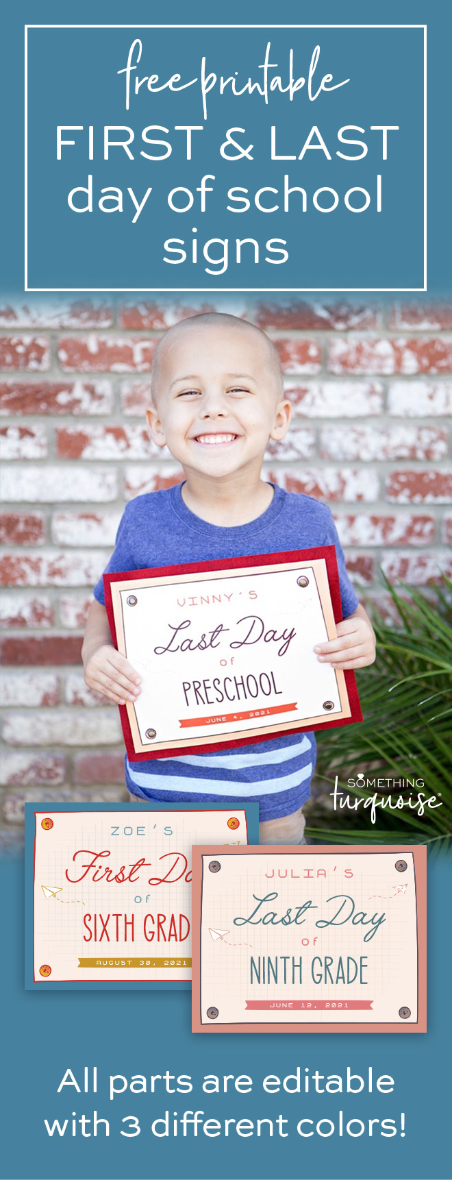 Adorable free editable First Day of school signs, TK-12th grade!