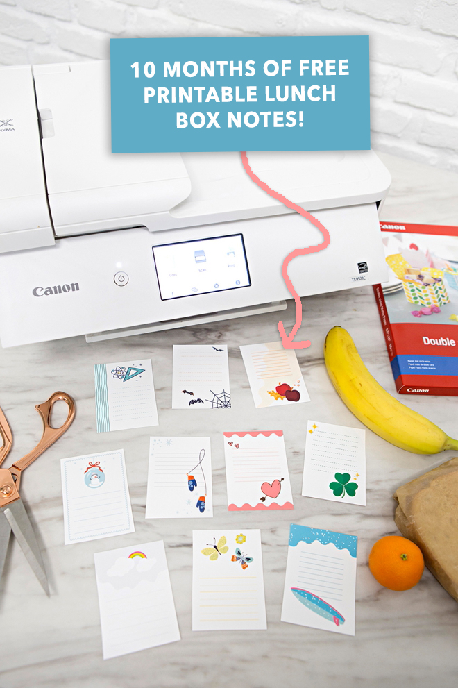 10 months of FREE printable lunch box notes!