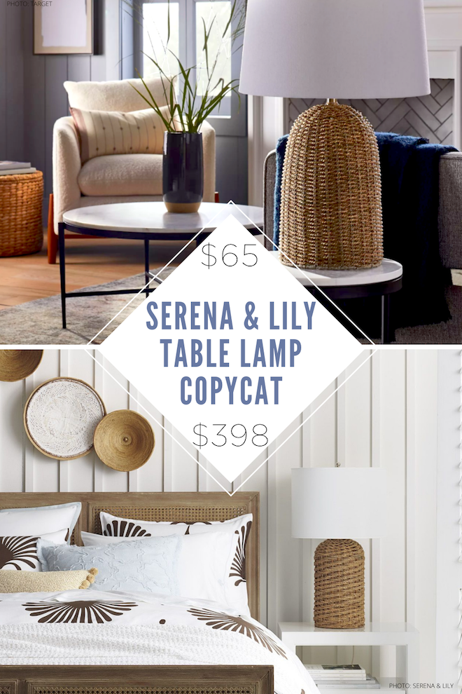 Finally! A Serena & Lily Abbott Table Lamp dupe! This woven wicker lamp with a white shade is all over Pinterest and now you can have it for just $65. I love all of Serena and Lily's lighting and I can have their style on a budget. #inspo #dupes #copycat #copycats #decor #light