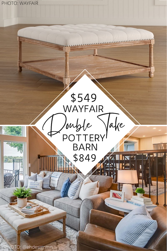 Love Pottery Barn furniture? ME TOO. I’ve got some Pottery Barn dupes that will blow your mind. Lighting, ottomans, coffee tables, and other furniture that looks like Pottery Barn but costs way less. This tufted ottoman can also double as a coffee table and I found a lookalike for $300 less. #inspo #design #decor #decorate