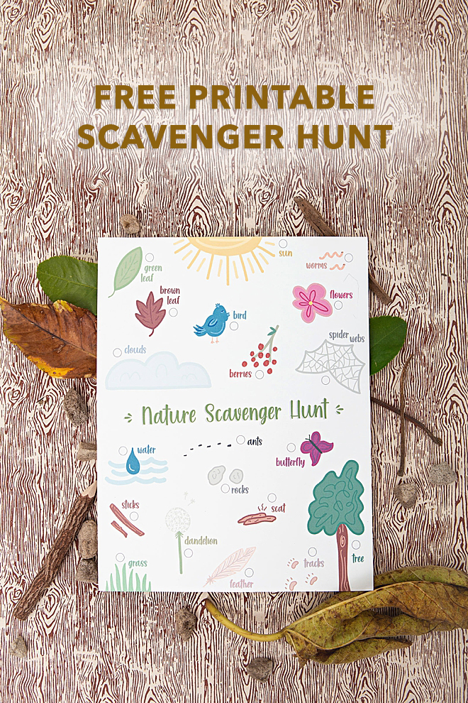 Adorable, free printable nature scavenger hunt game for walks!