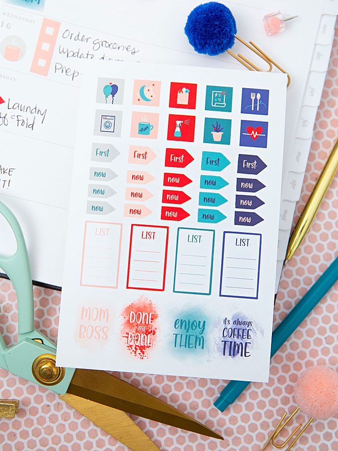 Print our exclusive Planner Stickers for FREE, five pages!