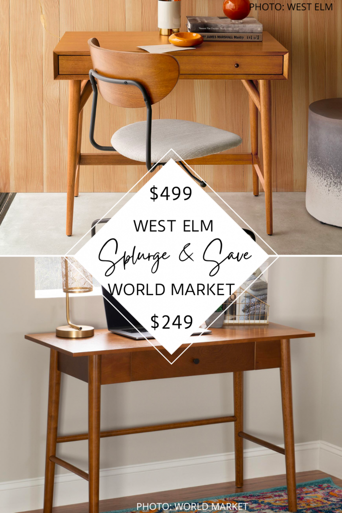 Have you seen my West Elm Mid-Century Mini Desk dupe? If you love furniture that looks like West Elm, you’ve got to see my West Elm dupes. This small desk will get you the West Elm look for less. #mcm #westelm #dupes #copycat #lookforless #furniture #midcentury #office