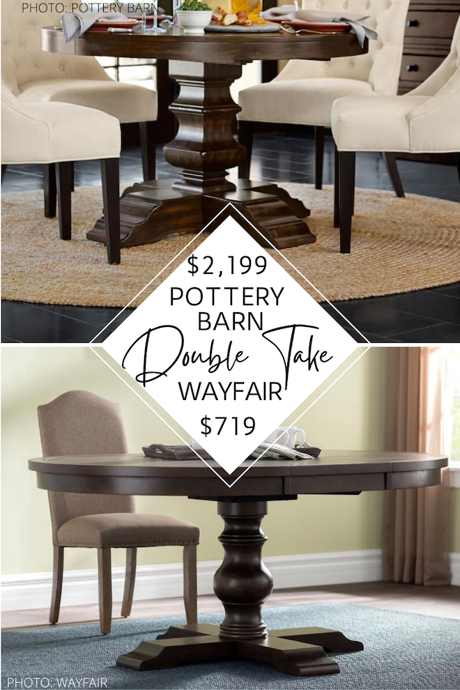 If you’ve always wanted a Pottery Barn dining room, this Pottery Barn dupe is for you! I found a Pottery Barn Banks dining table copycat that will blow your mind. It even is an extendable table - just like the PB version! I love the farmhouse style, round shape, and pedestal base. I could see this affordable dining table in a kitchen or dining room with family gathered around it.