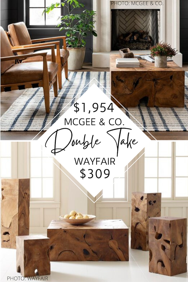 This McGee & Co dupe is WAY more affordable than the Tory Coffee Table. If you love Style McGee, you need to see this copycat. Home decor dupes and look-alikes are the way to go if you’re decorating on a budget. I love this slab, teak coffee table - it would look so good in a modern traditional living room. #inspo #design #knockoff #style