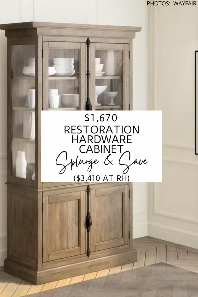  This wood cabinet is a Restoration Hardware French Casement Double Door Cabinet dupe! I love the glass windows, farmhouse style, windowpane-style glass doors, and vintage hardware. Be sure to check out my other Restoration Hardware dupes too!  #inspo #decor #style #copycat #lookforless #homedecor