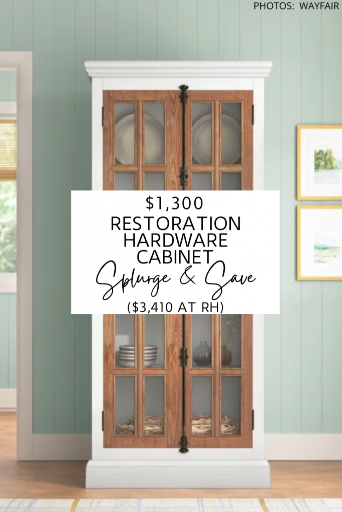 This wood cabinet is a Restoration Hardware French Casement Double Door Cabinet dupe! This Restoration Hardware copycat will help you decorate on a budget. Be sure to check out my other Restoration Hardware dupes too!  #inspo #style #decor #design #lookforless #dupes #farmhouse