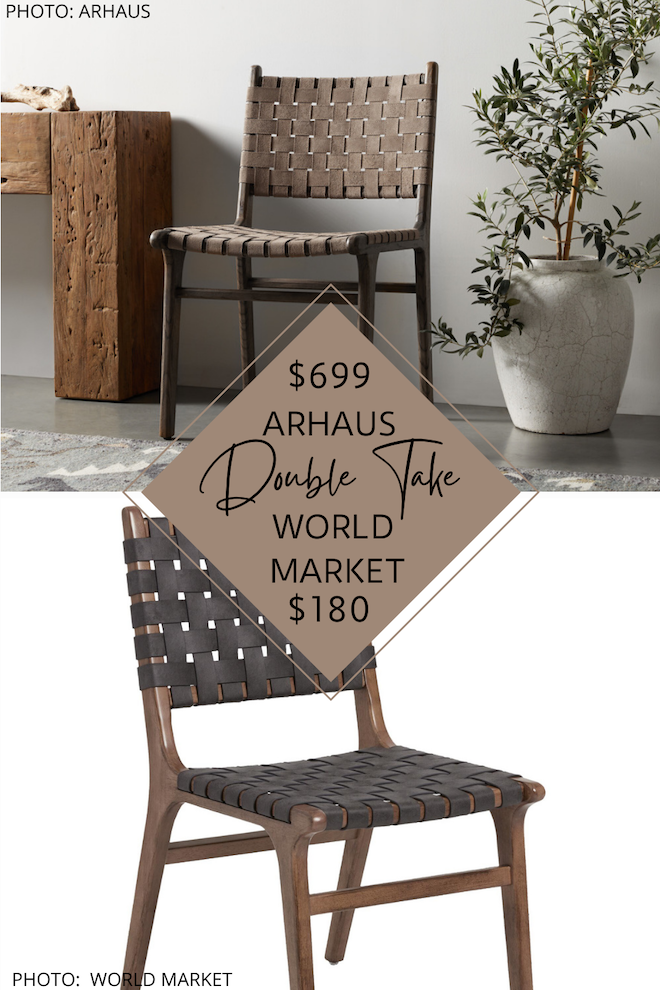 I finally have an Arhaus Henry leather strap dining chair dupe! If you love the look of mid-century modern furniture but are also decorating on a budget, this is going to blow your mind. These dining chairs look like Arhaus, but are actually $500 less EACH. If you love copycat decor and designer furniture, you’ve got to see my dupes. #knockoff #inspo #goals #design