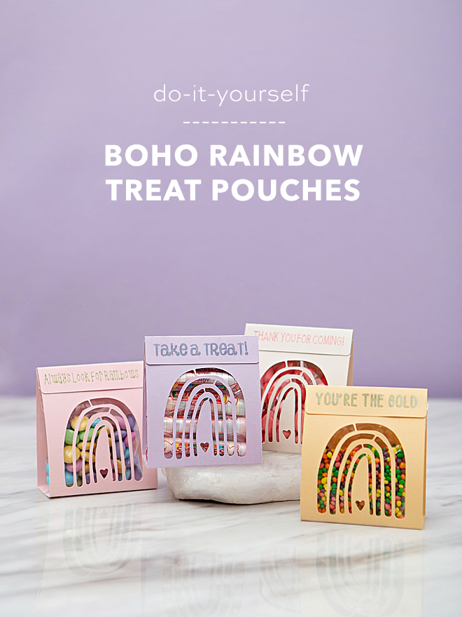 Use your Cricut to cut and make these adorable boho rainbow treat pouches!