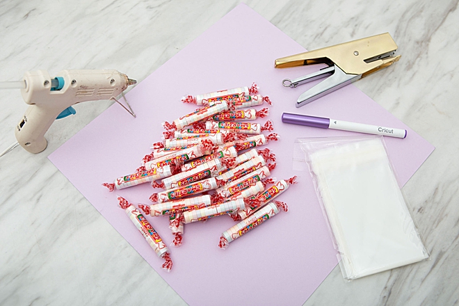 Fill these darling DIY treat pouches with your favorite rainbow candies!