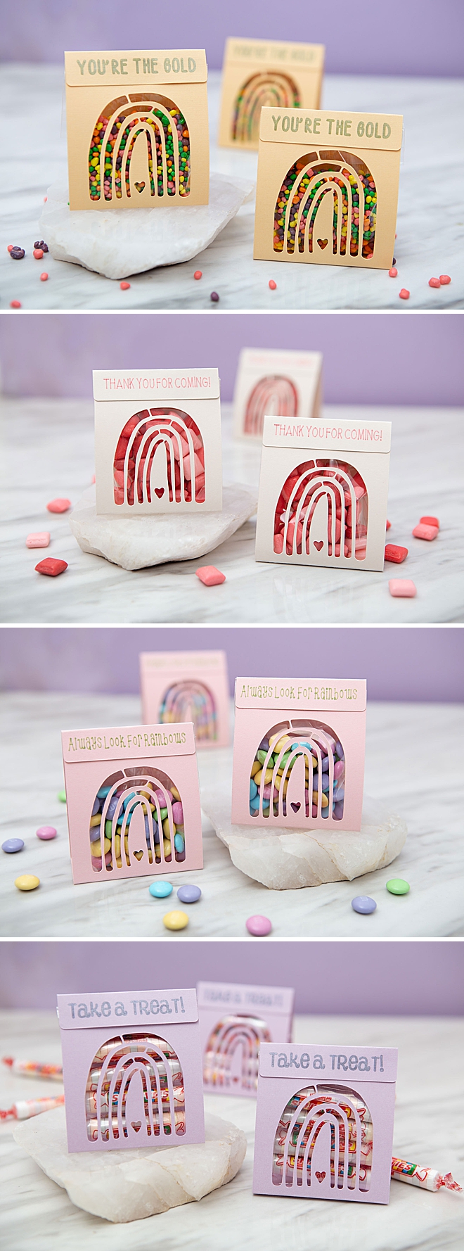 Use your Cricut to cut and make these adorable boho rainbow treat pouches!