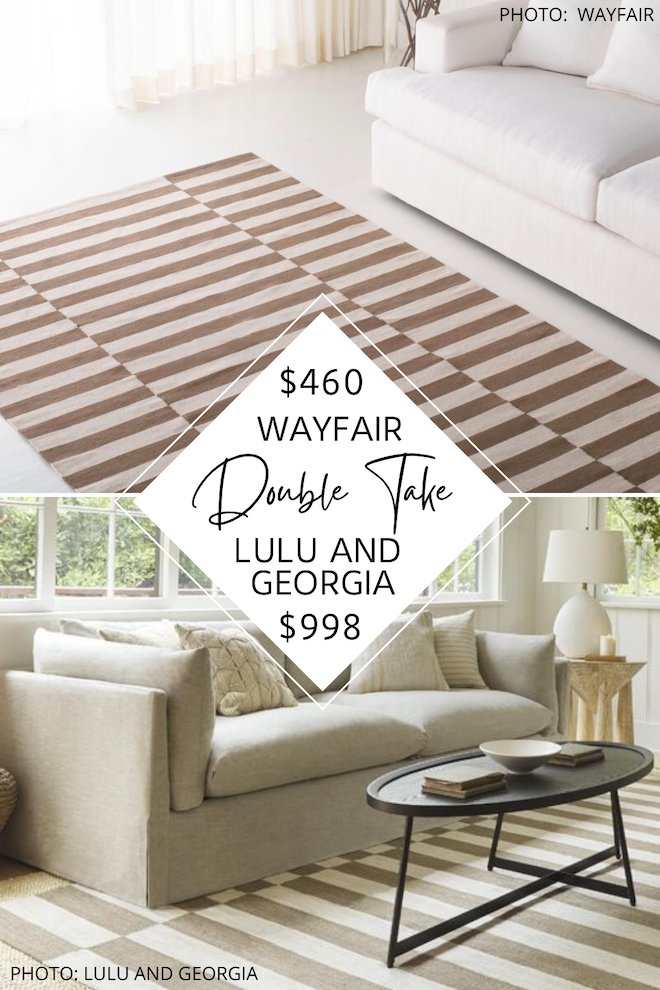 I’ve got a Lulu and Georgia Bungalow Rug by Jenni Kayne dupe! If you love striped rugs and also want the look for less, this copycat rug is for you! I found a rug that gives you the same coastal design and flatweave style, but will save you over $500. If you love coastal living rooms and modern transitional decor, you’ve got to see this. #inspo #knockoff #goals #neutral